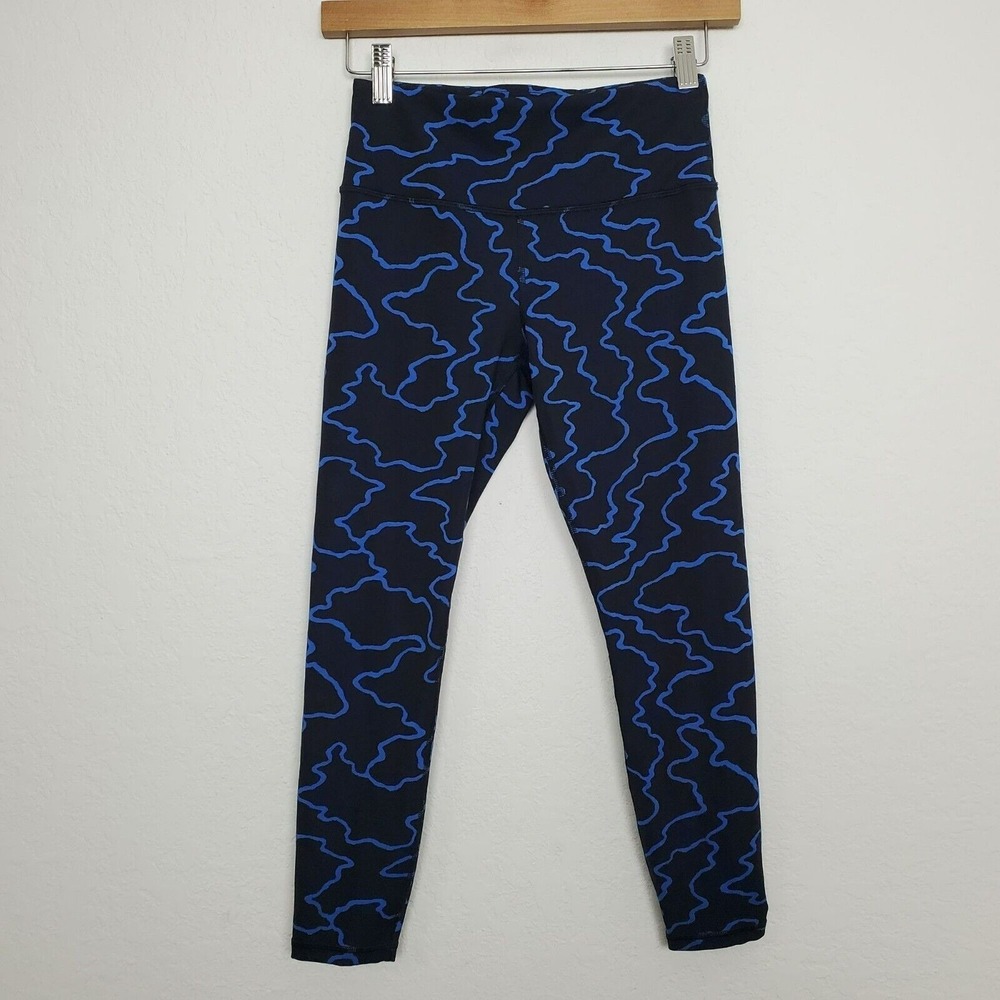 Athleta Womens Elation Train‎ Textured 7/8 Tight Size XS Black Blue Geometric
